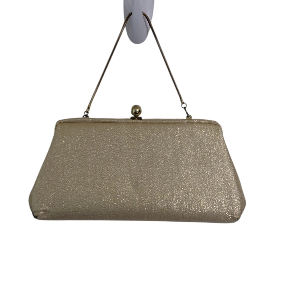 👜Gold Metallic Evening Clutch with Top Handle